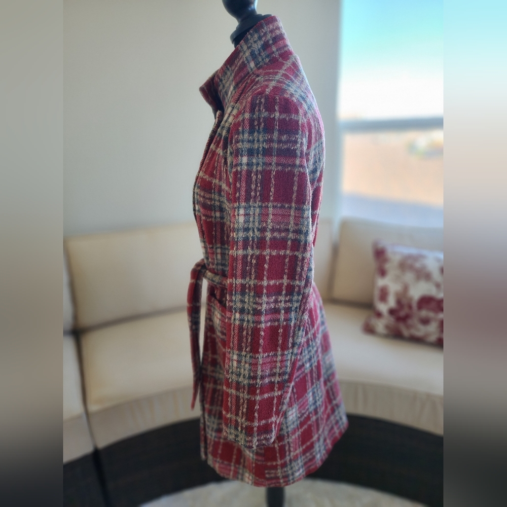 Potters Pot Red Flannel Pattern Wool Blend Coat S… - image 3